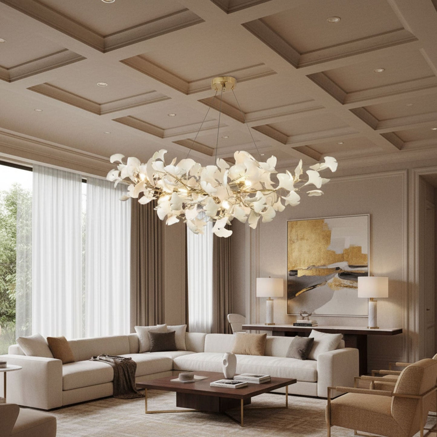 Horizon Bloom Ginkgo Chandelier - Elegant Design & Adjustable Height