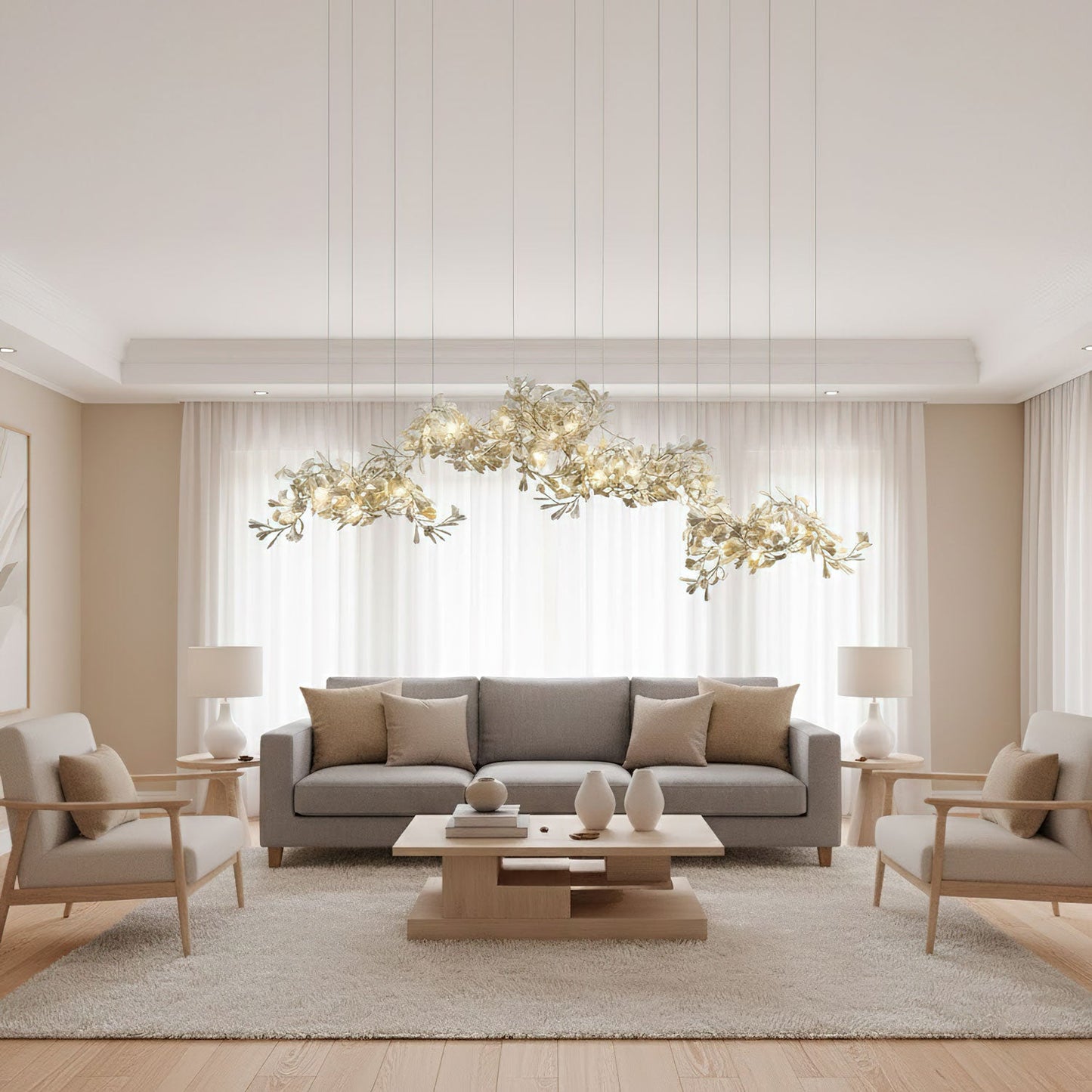 Gingko Chandelier C - Elegant Design with Adjustable Height & LED Ligh