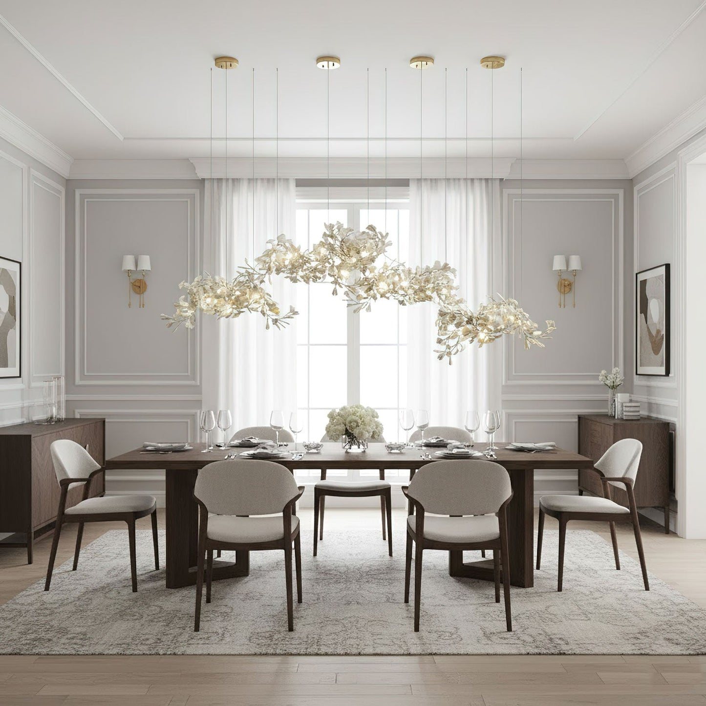 Gingko Chandelier C - Elegant Design with Adjustable Height & LED Ligh