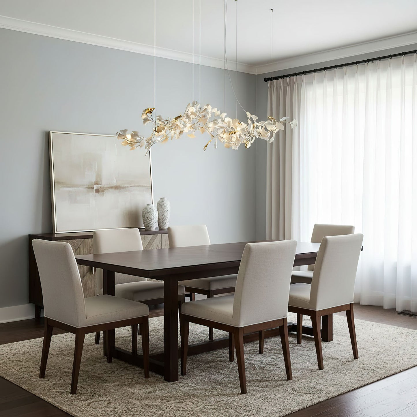 Elegant Porcelain Ginkgo Chandelier - Handcrafted, Energy Efficient Li