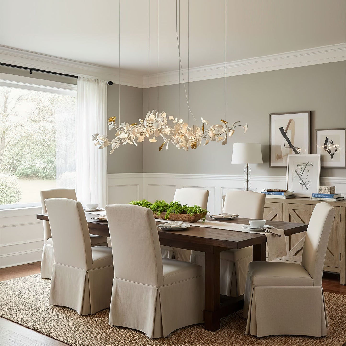 Elegant Porcelain Ginkgo Chandelier - Handcrafted, Energy Efficient Li