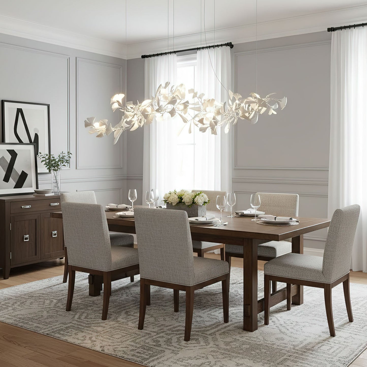Elegant Porcelain Ginkgo Chandelier - Handcrafted, Energy Efficient Li