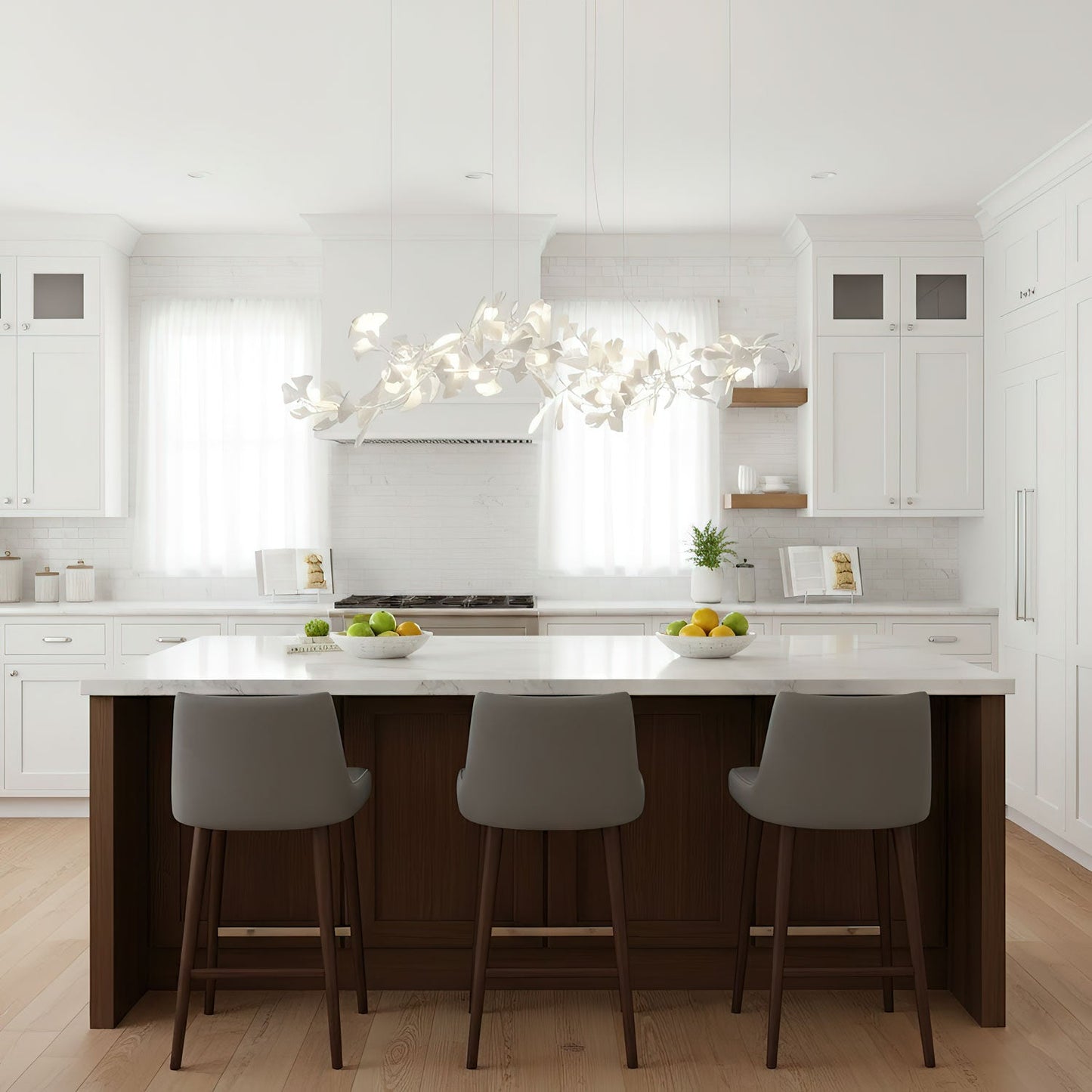 Elegant Porcelain Ginkgo Chandelier - Handcrafted, Energy Efficient Li