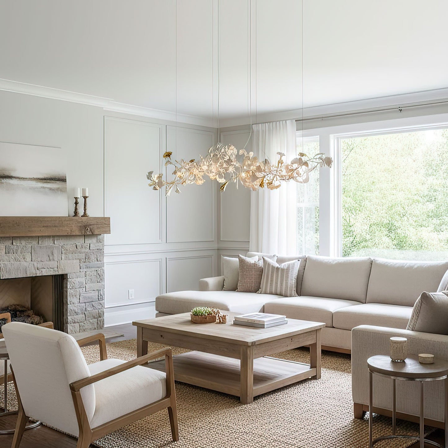 Elegant Porcelain Ginkgo Chandelier - Handcrafted, Energy Efficient Li