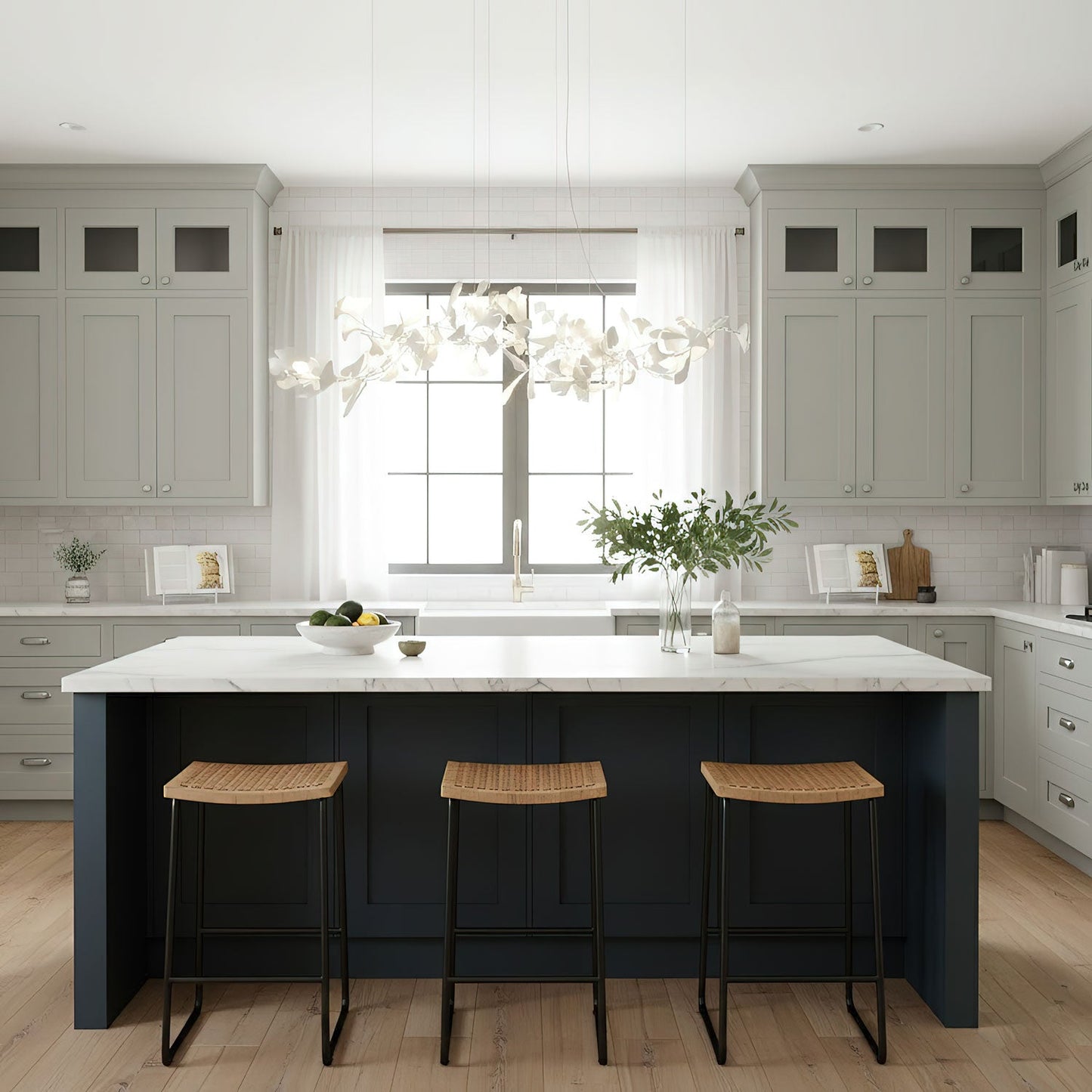 Elegant Porcelain Ginkgo Chandelier - Handcrafted, Energy Efficient Li