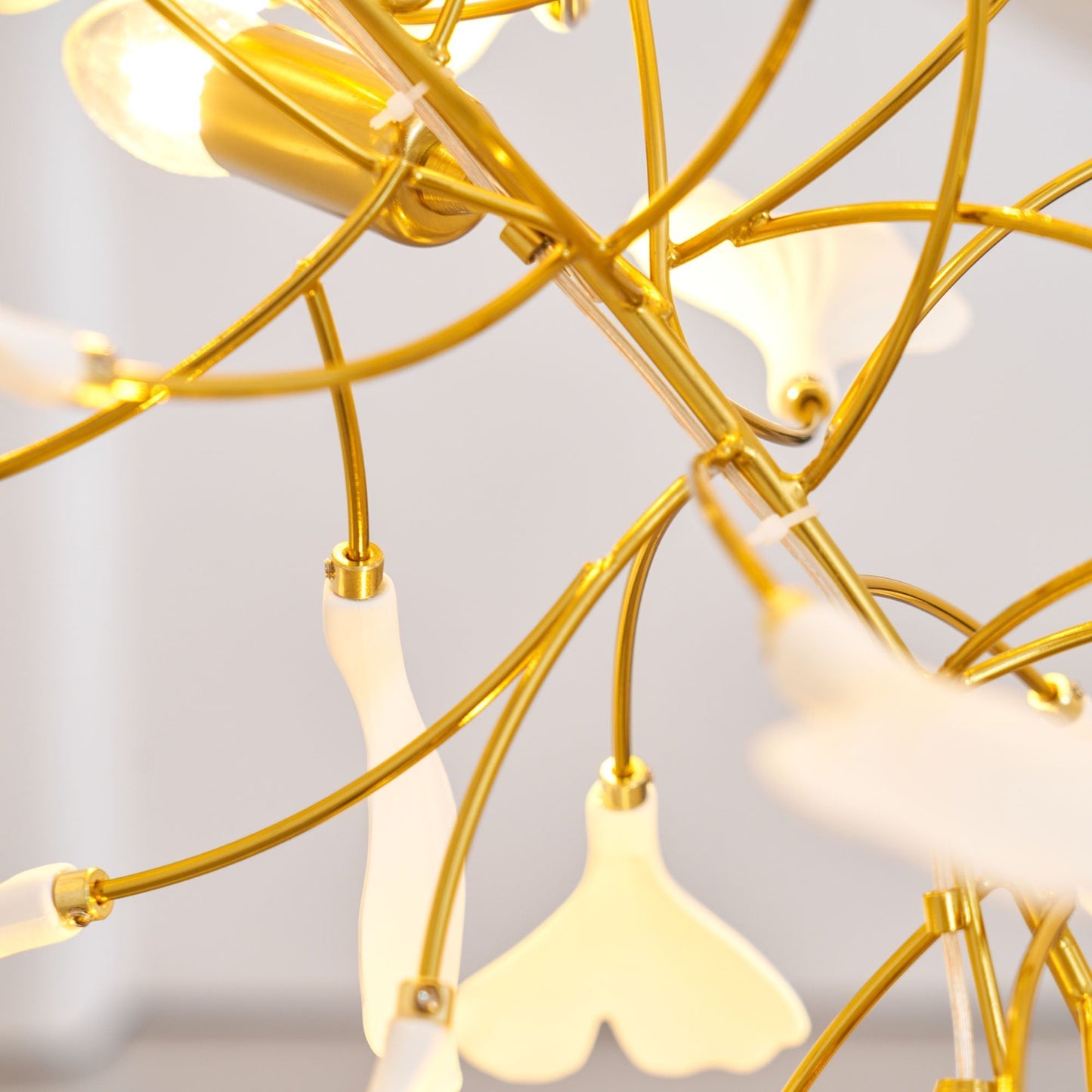 Elegant Gold & White Gingko Leaf Chandelier - Adjustable Height, LED C