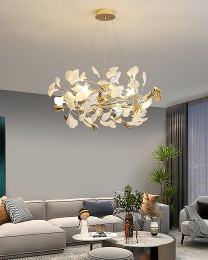 Gingko Bough Round Chandelier - Elegant Design with Adjustable Brightn
