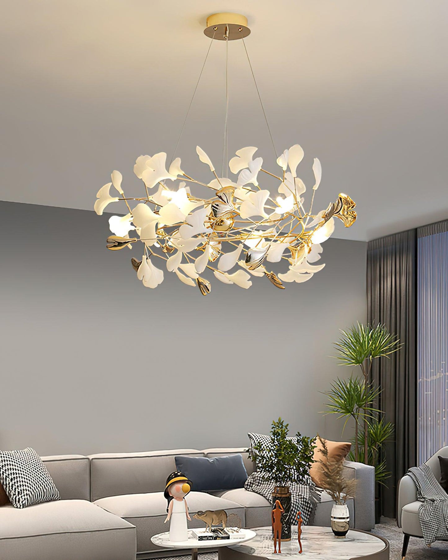 Gingko Bough Round Chandelier - Elegant Design with Adjustable Brightn