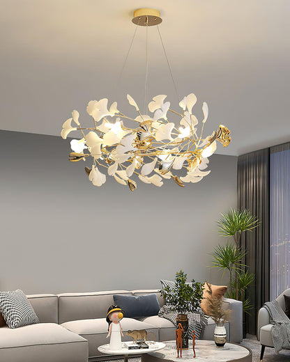 Gingko Bough Round Chandelier - Elegant Design with Adjustable Brightn