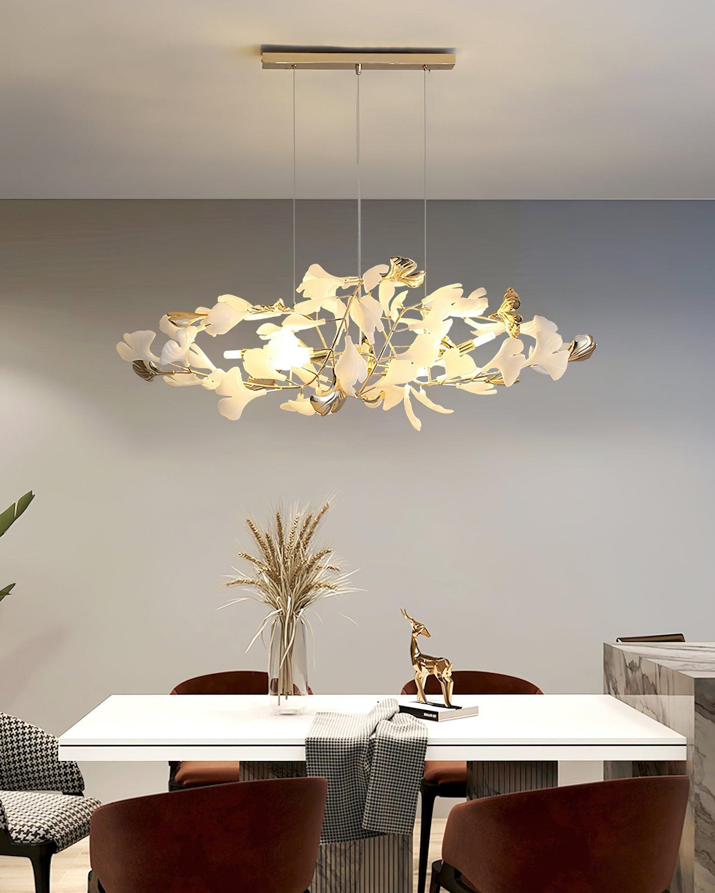 Gingko Bough Round Chandelier - Elegant Design with Adjustable Brightn