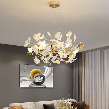 Gingko Bough Round Chandelier - Elegant Design with Adjustable Brightn