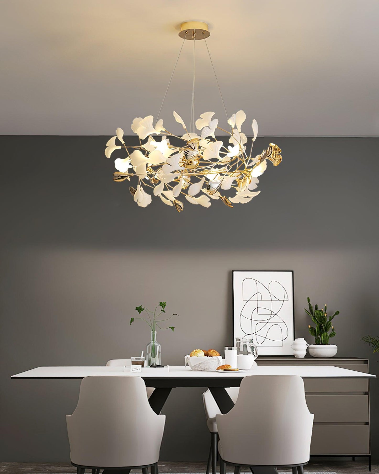 Gingko Bough Round Chandelier - Elegant Design with Adjustable Brightn