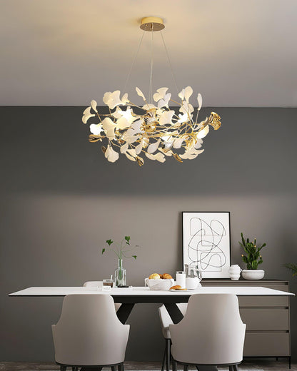 Gingko Bough Round Chandelier - Elegant Design with Adjustable Brightn