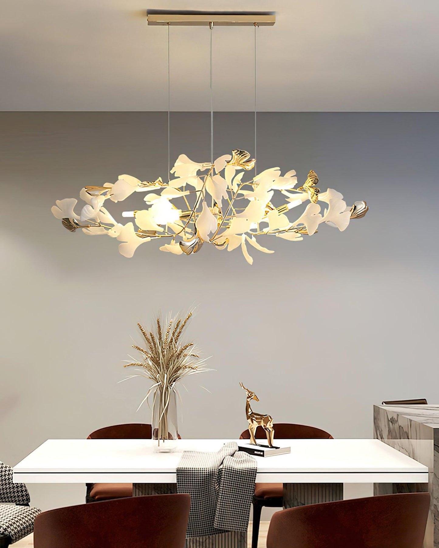 Gingko Bough Round Chandelier - Elegant Design with Adjustable Brightn