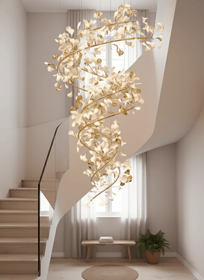 Gingko Spiral Leaf Chandelier - Elegant Design with LED Illumination