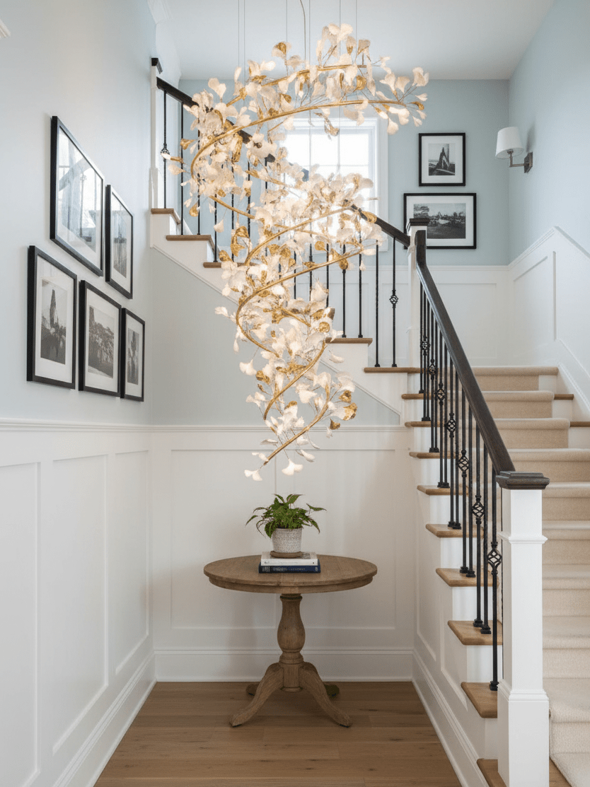 Gingko Spiral Leaf Chandelier - Elegant Design with LED Illumination
