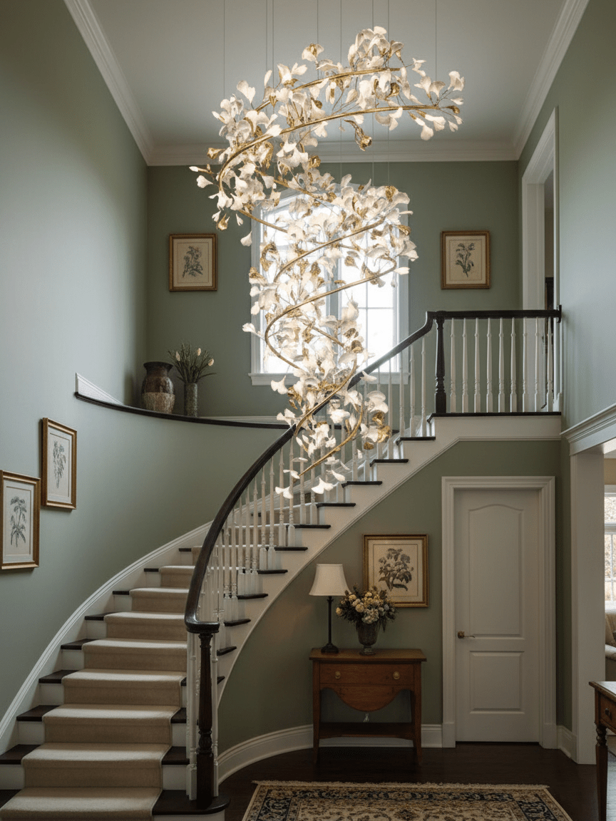 Gingko Spiral Leaf Chandelier - Elegant Design with LED Illumination