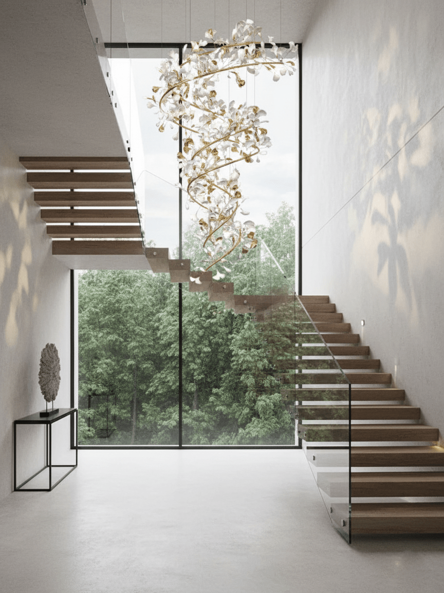 Gingko Spiral Leaf Chandelier - Elegant Design with LED Illumination