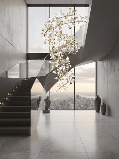 Gingko Spiral Leaf Chandelier - Elegant Design with LED Illumination