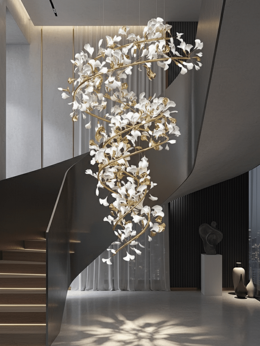 Gingko Spiral Leaf Chandelier - Elegant Design with LED Illumination