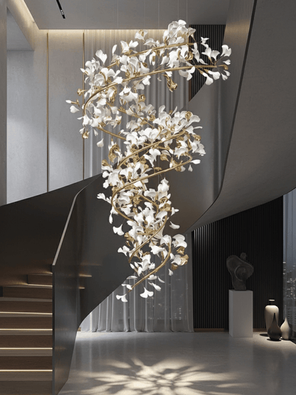 Gingko Spiral Leaf Chandelier - Elegant Design with LED Illumination