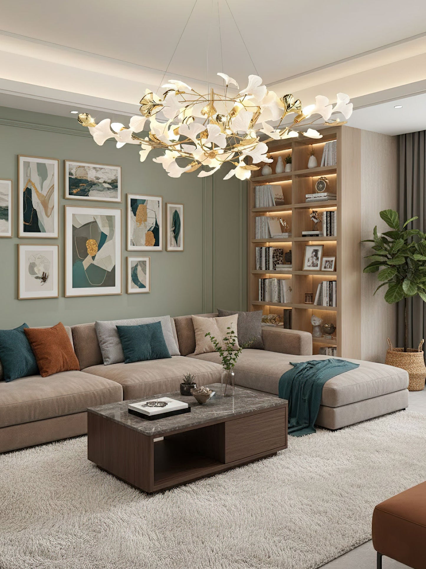 Gingko Cluster Chandelier - Modern Design, Adjustable Height, LED Ligh