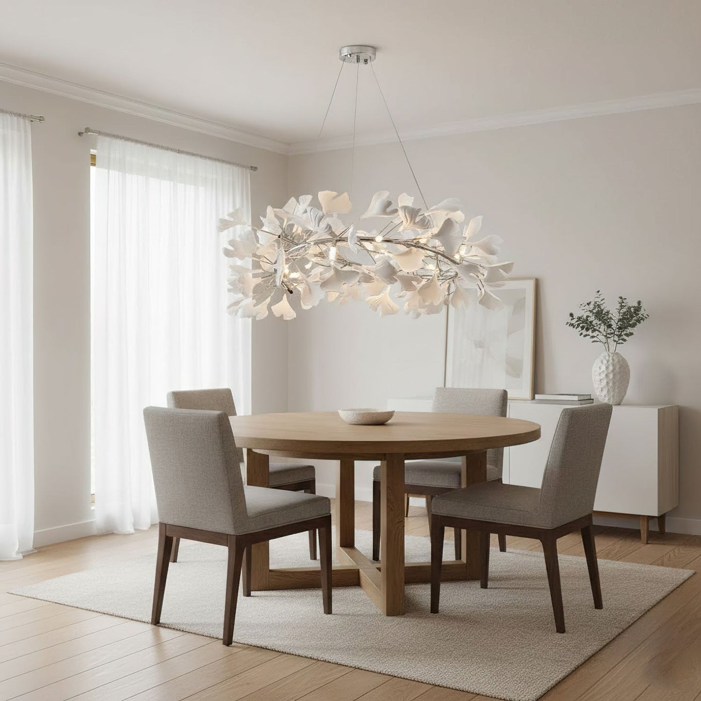 Gingko Halo Chandelier - Modern LED Lighting, Adjustable Height & Dimm