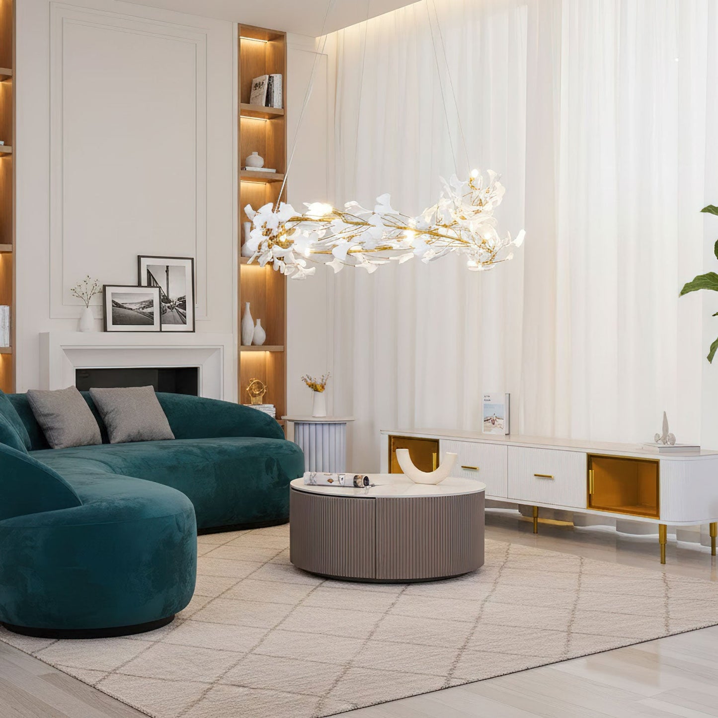 Gingko Halo Chandelier - Modern LED Lighting, Adjustable Height & Dimm