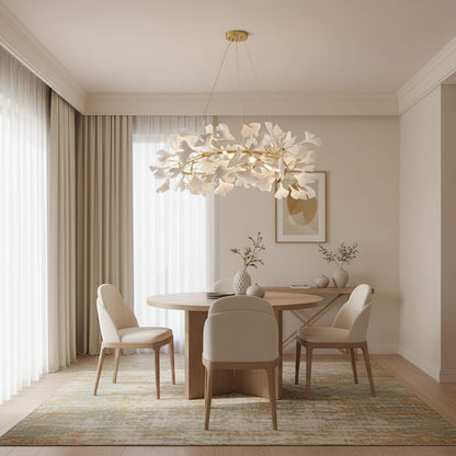 Gingko Halo Chandelier - Modern LED Lighting, Adjustable Height & Dimm