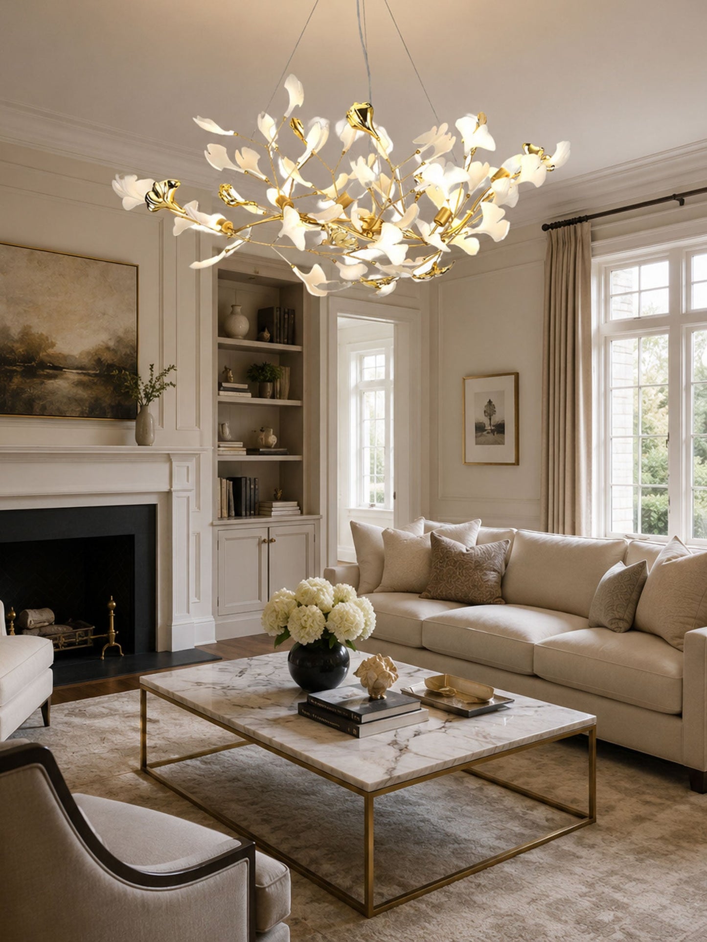Gingko Cluster Chandelier - Modern Design, Adjustable Height, LED Ligh