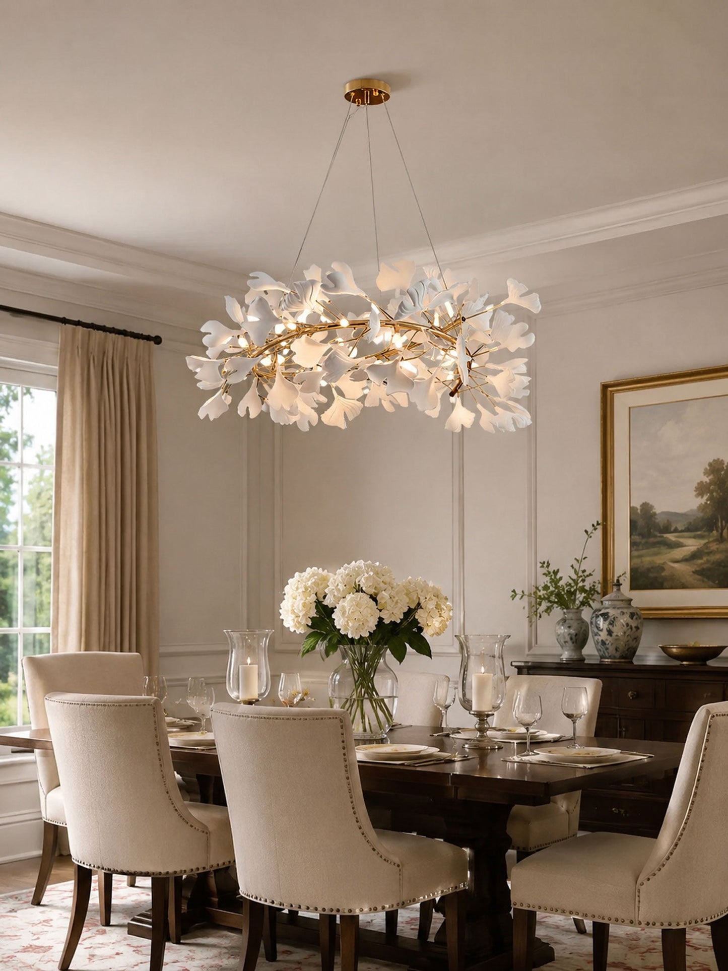 Gingko Halo Chandelier - Modern LED Lighting, Adjustable Height & Dimm