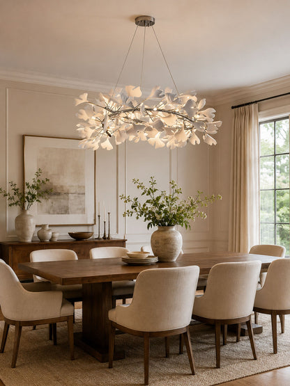 Gingko Halo Chandelier - Modern LED Lighting, Adjustable Height & Dimm