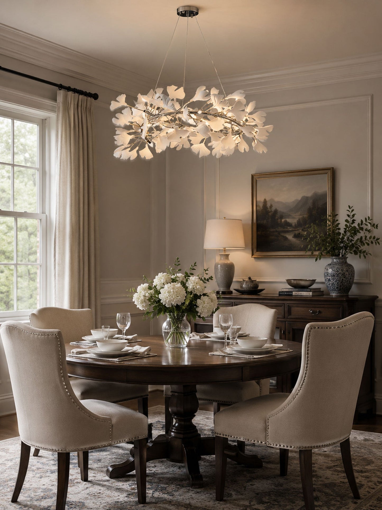 Gingko Halo Chandelier - Modern LED Lighting, Adjustable Height & Dimm