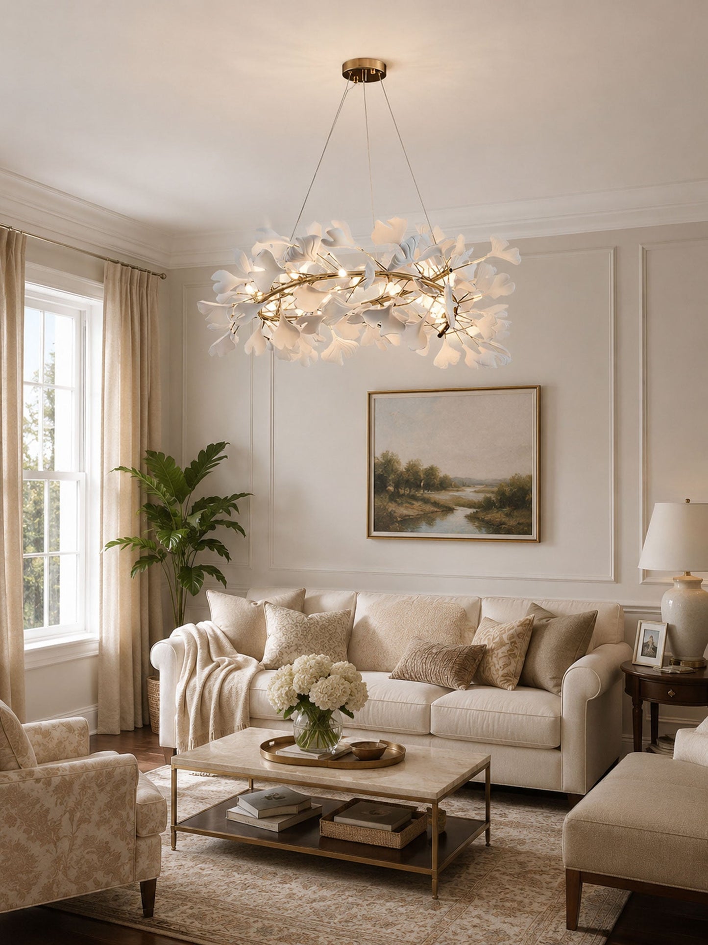 Gingko Halo Chandelier - Modern LED Lighting, Adjustable Height & Dimm
