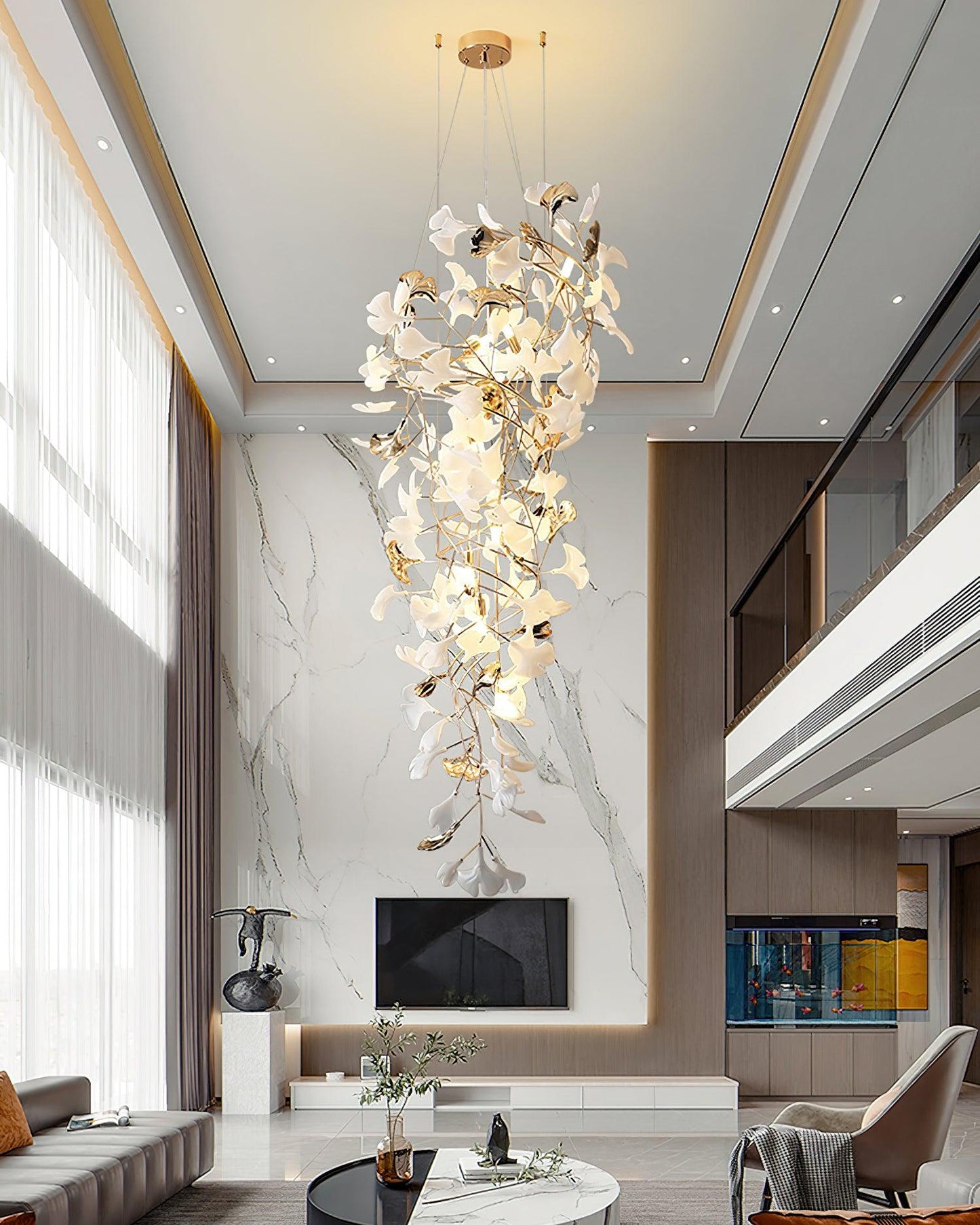 Gingko Cascade Leaf Chandelier - Elegant Modern Design with Adjustable