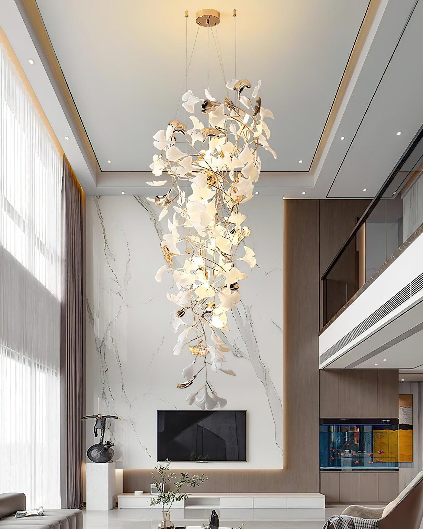 Gingko Cascade Leaf Chandelier - Elegant Modern Design with Adjustable