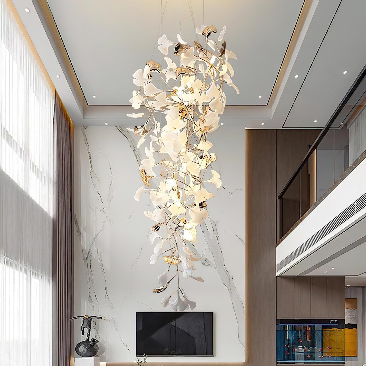 Gingko Cascade Leaf Chandelier - Elegant Modern Design with Adjustable