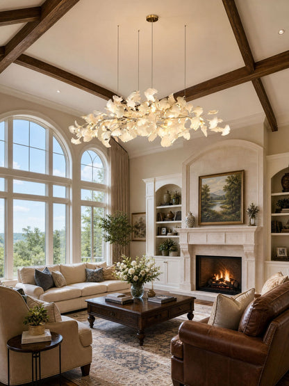 Gingko Plume Chandelier - Elegant Design with Adjustable Brightness