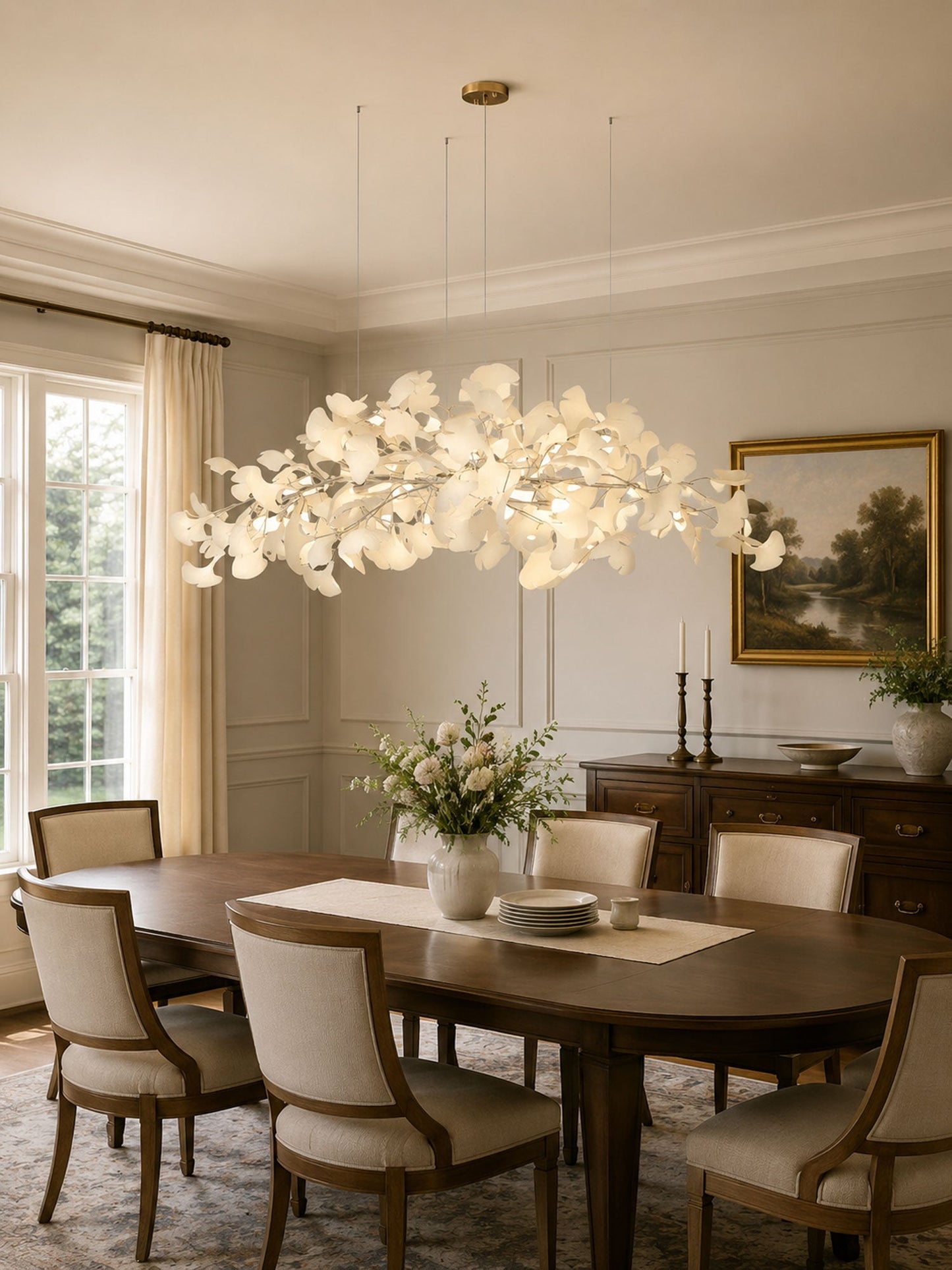 Gingko Plume Chandelier - Elegant Design with Adjustable Brightness
