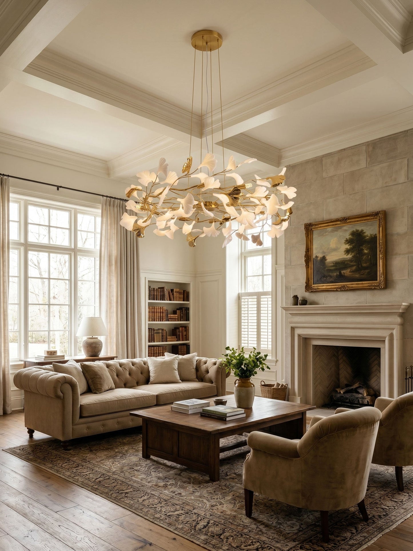 Gingko Ring Chandelier - Modern LED Design with Adjustable Brightness
