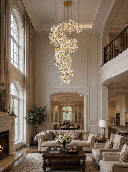 Gingko Spiral Leaf Chandelier - Elegant Design with LED Illumination