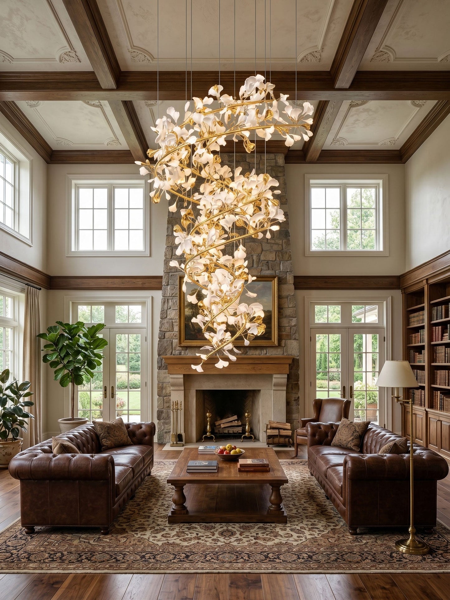 Gingko Spiral Leaf Chandelier - Elegant Design with LED Illumination