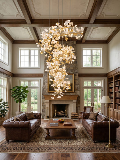 Gingko Spiral Leaf Chandelier - Elegant Design with LED Illumination