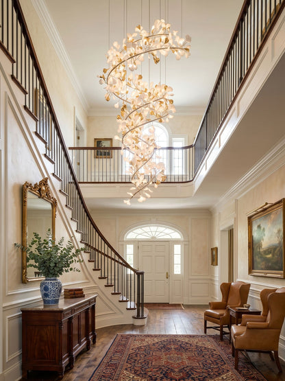 Gingko Spiral Leaf Chandelier - Elegant Design with LED Illumination
