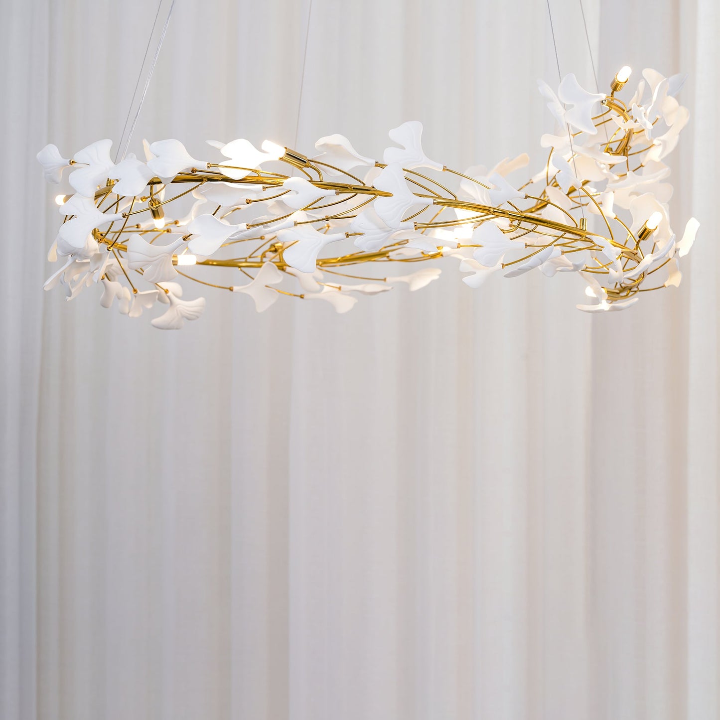 Gingko Halo Chandelier - Modern LED Lighting, Adjustable Height & Dimm