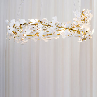 Gingko Halo Chandelier - Modern LED Lighting, Adjustable Height & Dimm