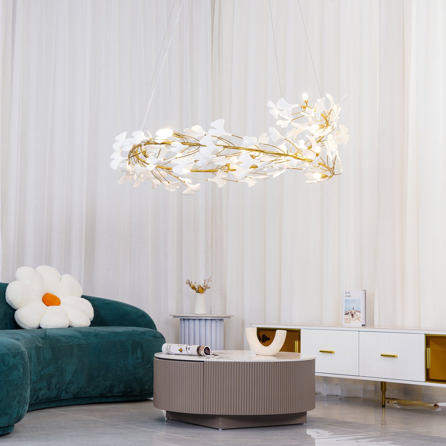 Gingko Halo Chandelier - Modern LED Lighting, Adjustable Height & Dimm