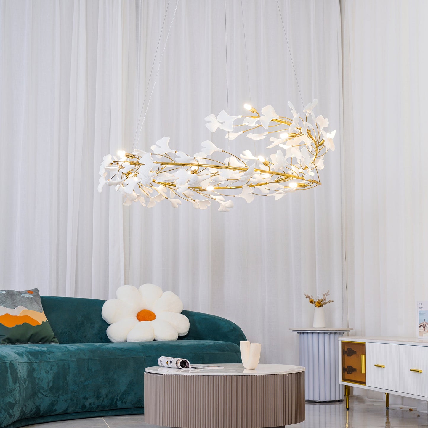 Gingko Halo Chandelier - Modern LED Lighting, Adjustable Height & Dimm