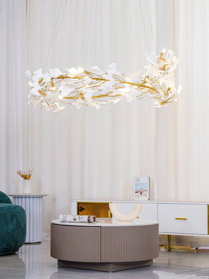 Gingko Halo Chandelier - Modern LED Lighting, Adjustable Height & Dimm
