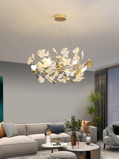 Gingko Bough Round Chandelier - Elegant Design with Adjustable Brightn